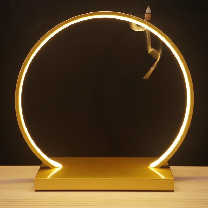 Creative Zen Swelling Ornaments Fragrance Warm Light LED Ring Lamp Lantern Circle New Chinese Backflow Incense Display Bracket