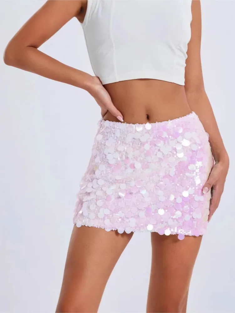 

Women's Clothing Sexy Sequined A-line Package Hip Mini Skirt Color Colorful All-match Vacation Skirts Temperament Simple Style