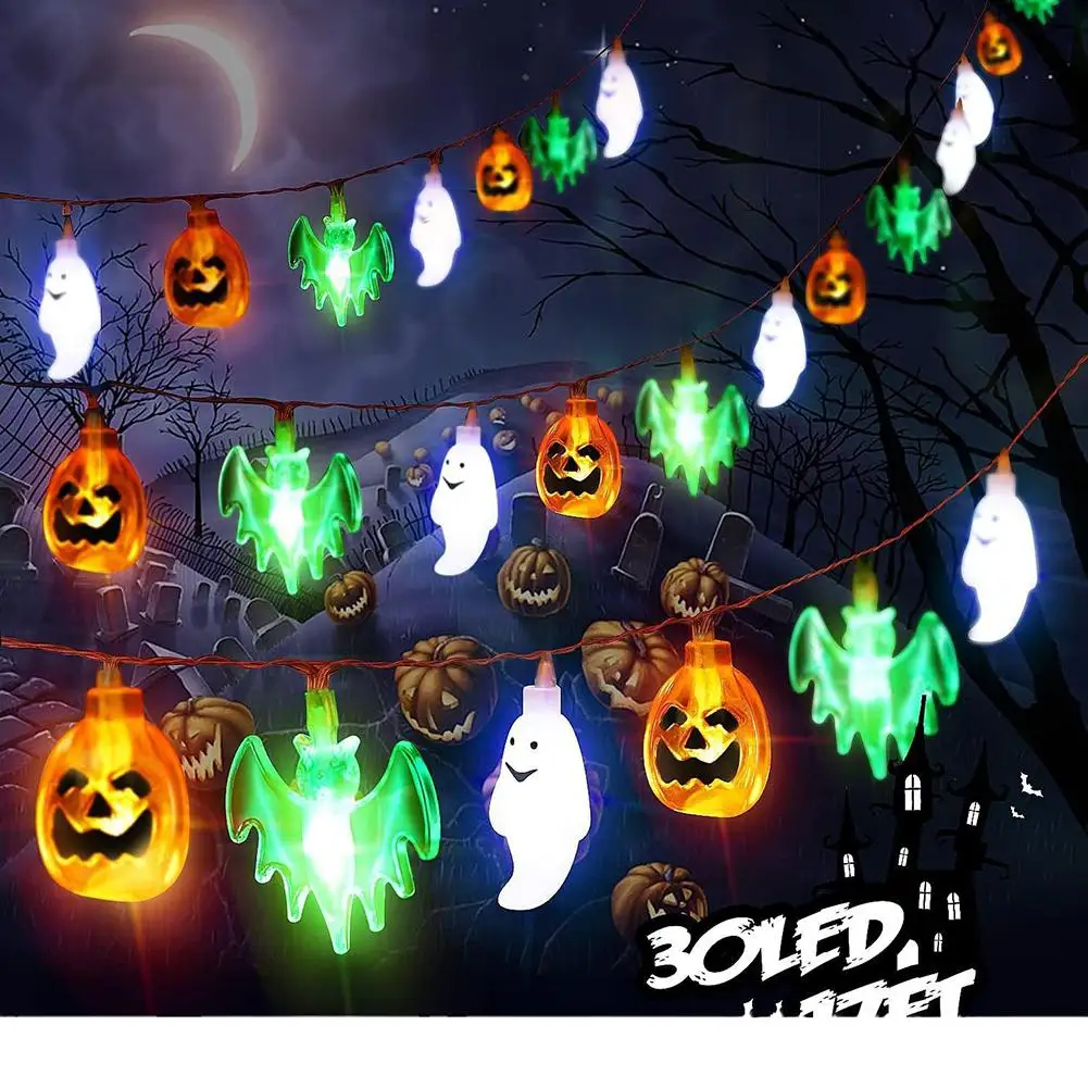 Halloween Lights 10ft 20 LED wodoodporny dyniowy nietoperz łańcuchy świetlne zasilanie bateryjne 8 trybów bajkowe oświetlenie z zegarem na Halloween