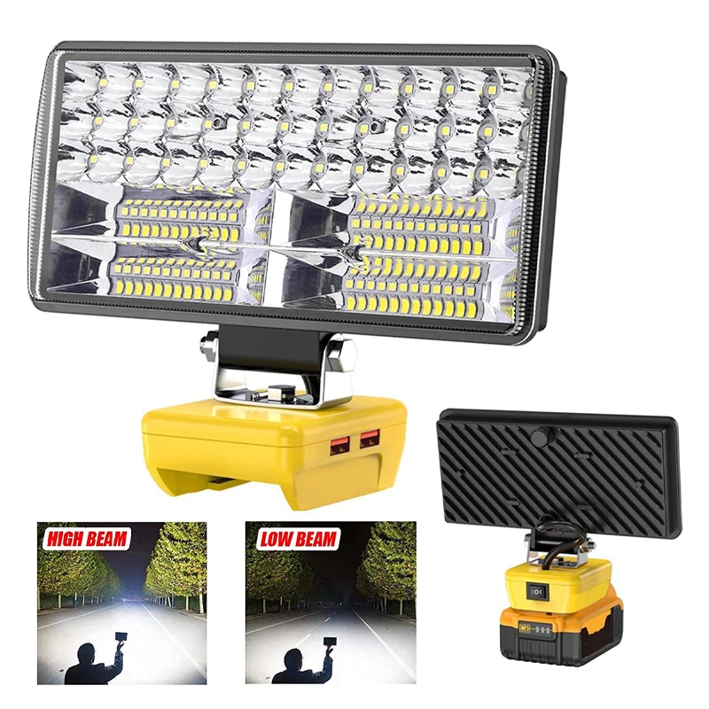 Lampu kerja LED nirkabel 8 inci, lampu kerja cocok untuk Dewalt 18V 20V baterai Lithium 2 mode, senter elektrik portabel USB 5V 2,1 A