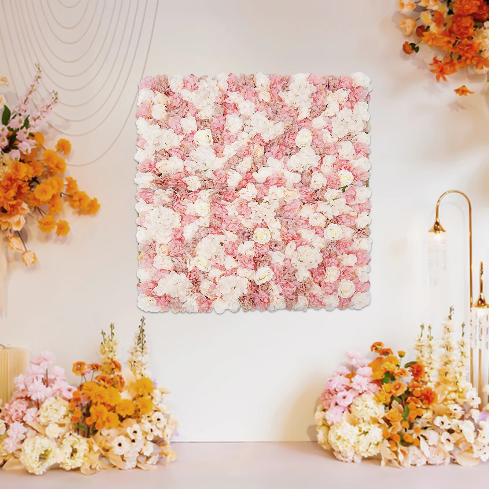 

Reusable Artificial Flower Wall Panel Decor, No Assembly Required Indoor / Outdoor Wedding, Party, Photo Booth Silk Background