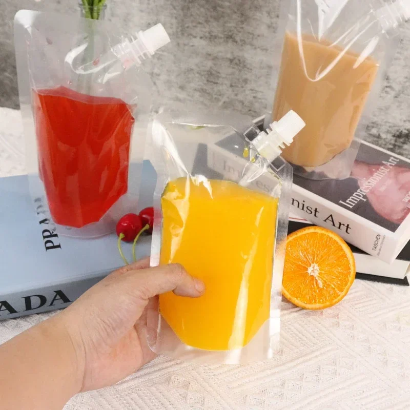 100pcs Wholesale Transparent Liquid Packaging Bags Drinking Plastic Juice Beverage Sealed Clear Stand Up Storage Pouches