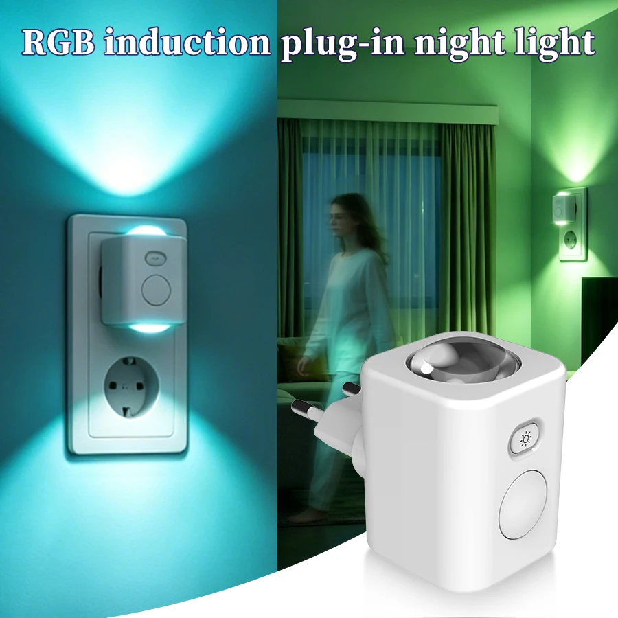 1/2pcs EU Plug Motion Sensor Night Light Plug Into Wall RGB Color Changing Dimmable Auto on Off for Kids Bedroom Hallway 220V