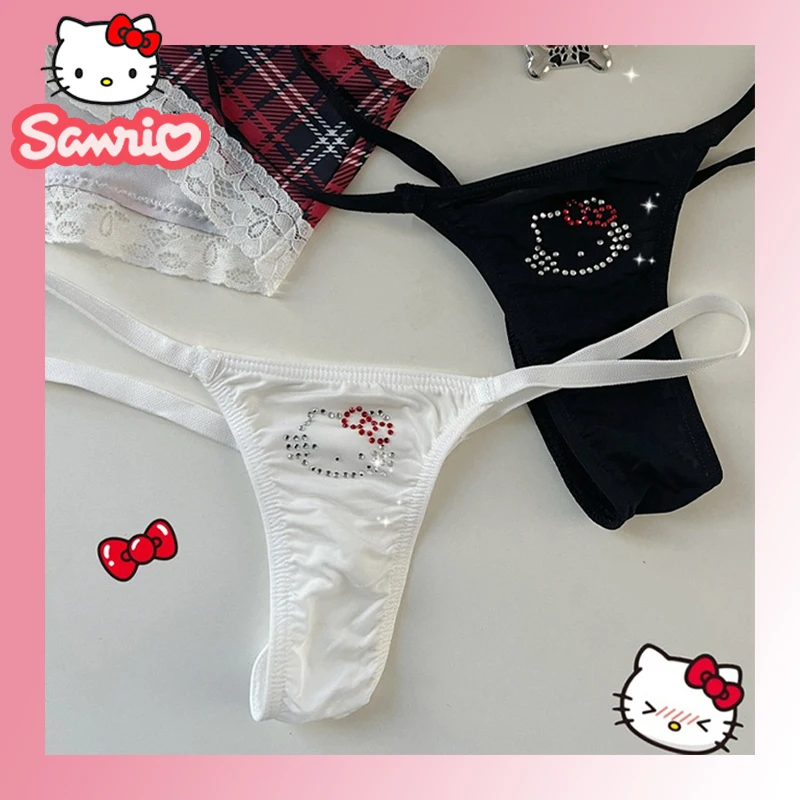 Sanrio Hello Kitty Sexy Thongs Women Ladies Briefs Shiny Rhinestone Thong Low Waist Seamless Briefs Lingere Thongs Underware