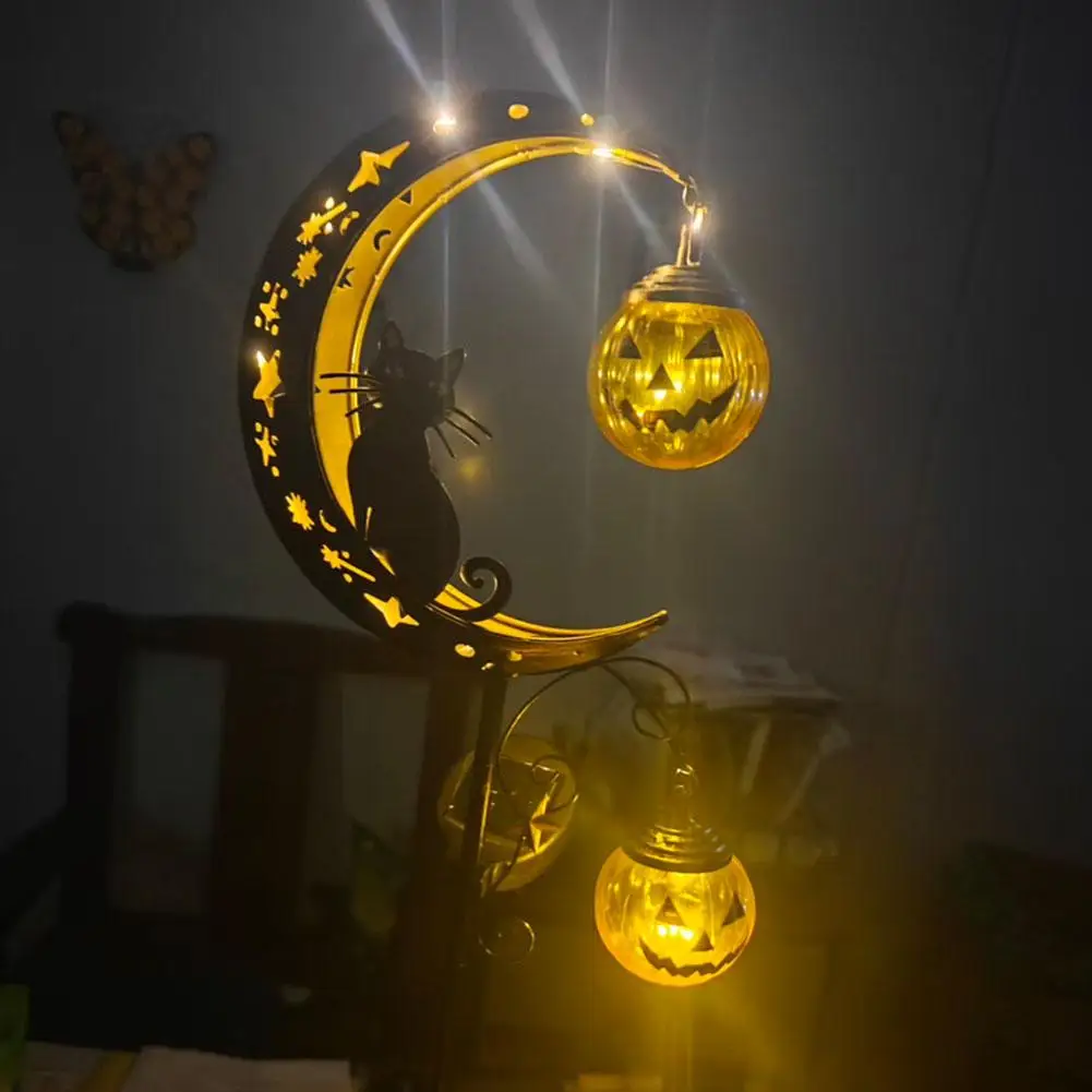 Halloween Outdoor Garden Stake Light, Rustproof Metal Moon Black Cat Pumpkin Lantern, Yard Path Decor Lamp for Holiday Decor view 3
