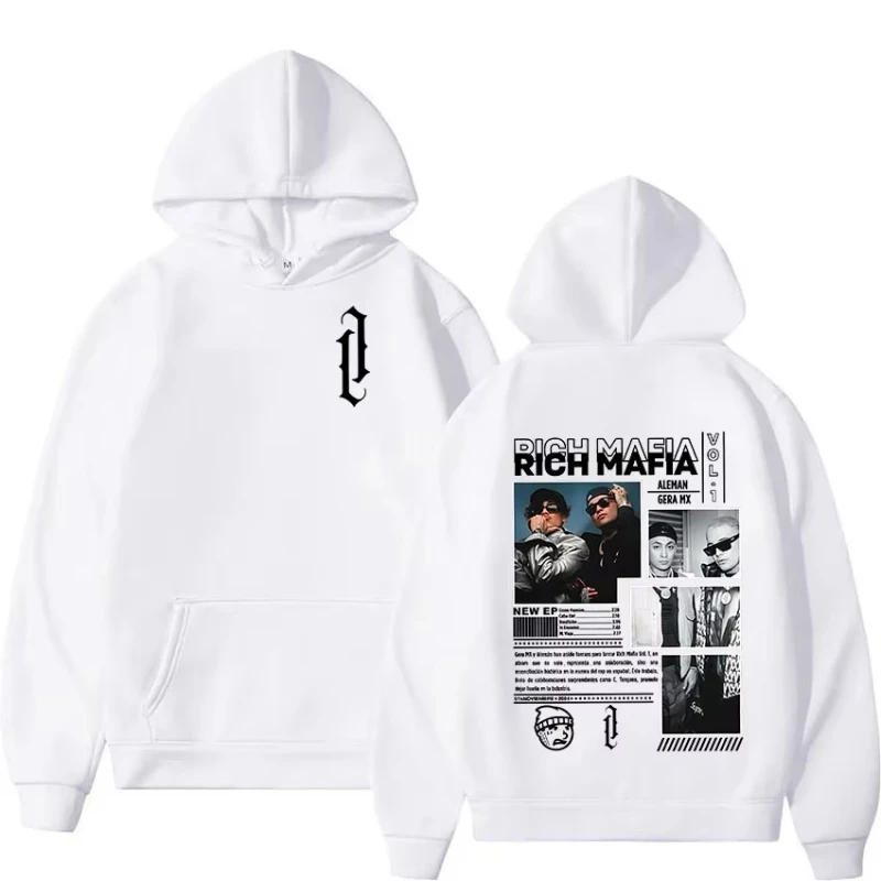 

Мужская винтажная толстовка оверсайз с графическим принтом Rapper POCH MAFIA ALEMAN GERA MX Tour 2025, в стиле Y2K, хип-хоп, готика, пуловер с капюшоном