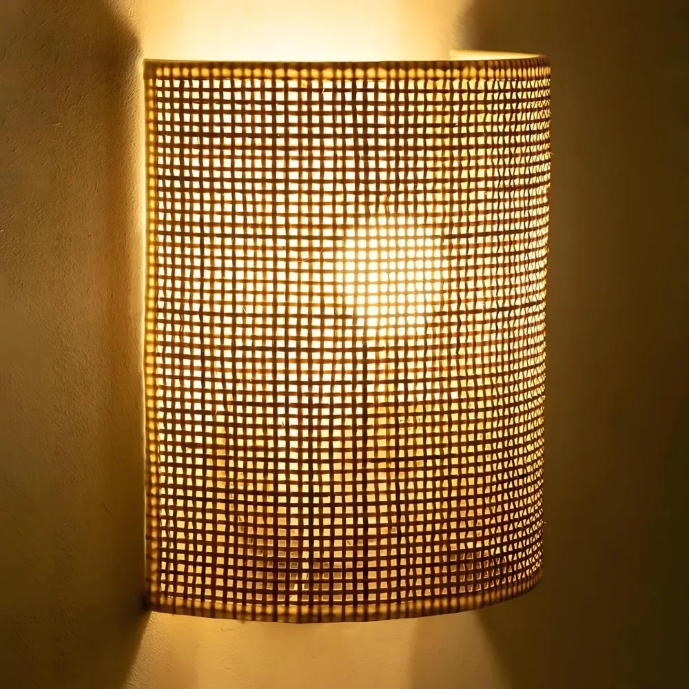 Japanische Wandleuchte Handgewebte Bambus-Wandlampe Waschtisch Badezimmer Nachttisch-Beleuchtung Wohnzimmer Flur Beleuchtungsdekoration