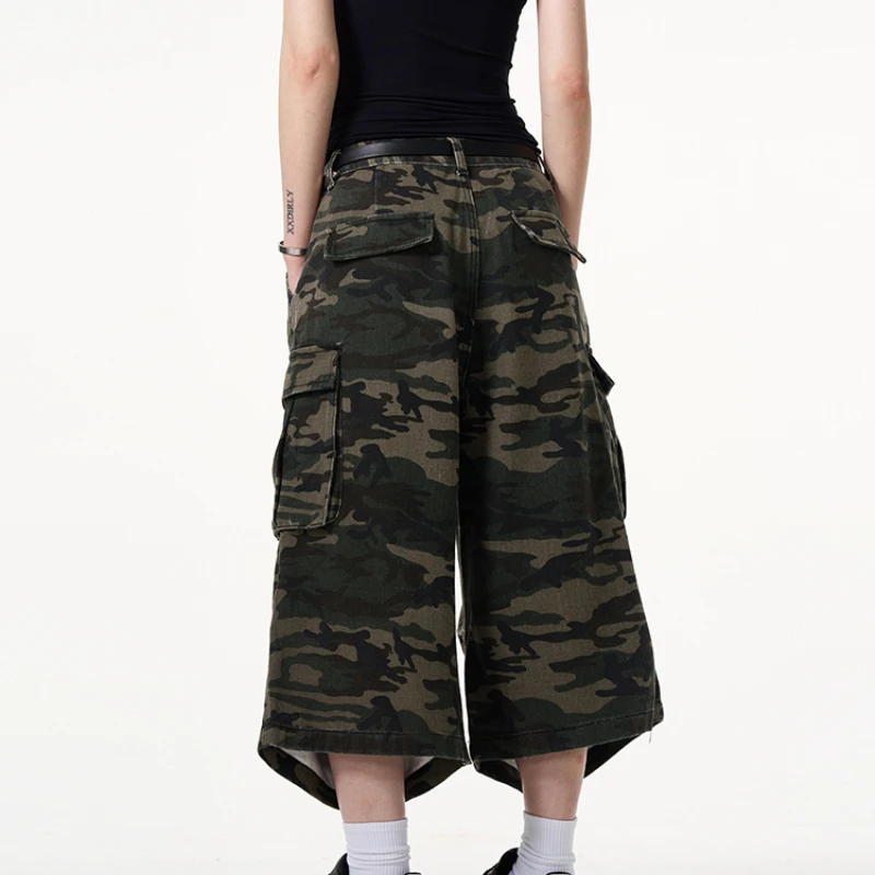 American Camouflage Women Baggy Cargo Shorts Pockets High Street Handsome Fashion Summer Popular Vintage Hip Hop Casual Shopper