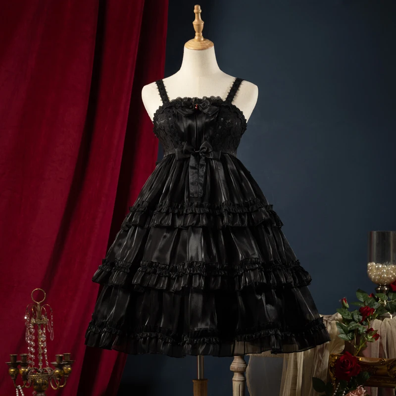 Love Organza ~ Sweet Lolita JSK Dress Tiered Cute Mini Party Dress Gothic Y2k Pink Princess Dresses