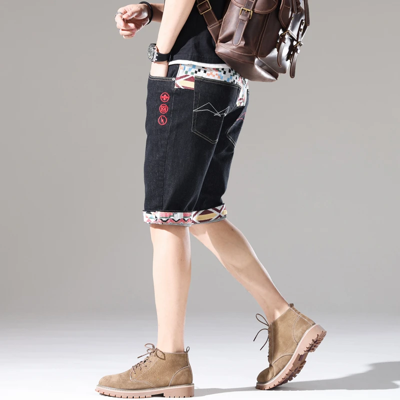 

JXN820-2 Джинсовые шорты мужские летние тонкие прямые трендовые узкие бриджи пять брюк мужские