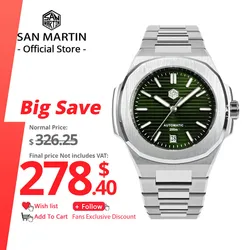 San Martin 43mm Luxus Geschäfts leute Taucher uhr 316l Edelstahl klassische pt5000 automatische mechanische Saphir 20 atm BGW-9