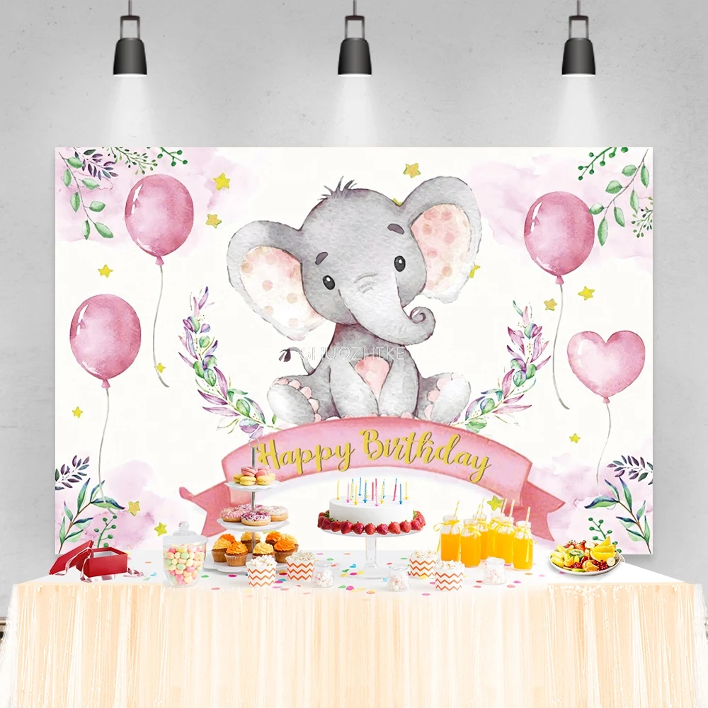 Elephant Baby Shower ฉากหลังสําหรับถ่ายภาพ Baptism เด็กผู้หญิง First Birthday Party Decor เด็กภาพพื้นหลัง Photo Studio