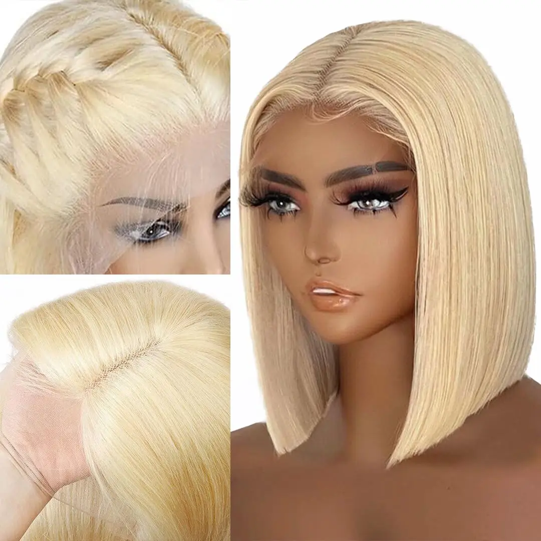 Prosta peruka z krótkim bobem 613 Blond 13x4 Frontal HD Transparent Lace Human Hair Wigs Pre Plucked Human Hair Wig For Black Women