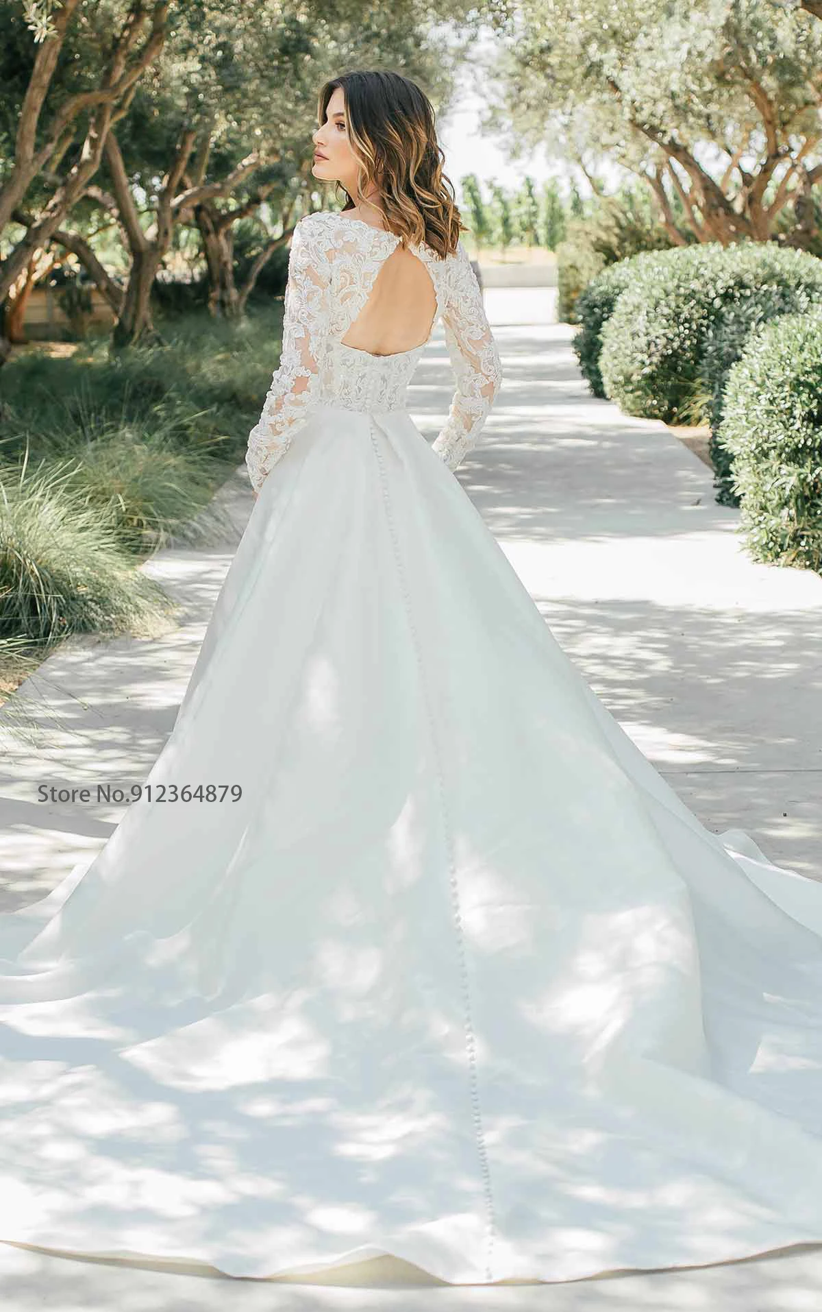 Elegant Sweetheart Wedding Dresses With Full Sleeves Lace Jacket  A-line Simple Styles Bridal Dress with Court Train