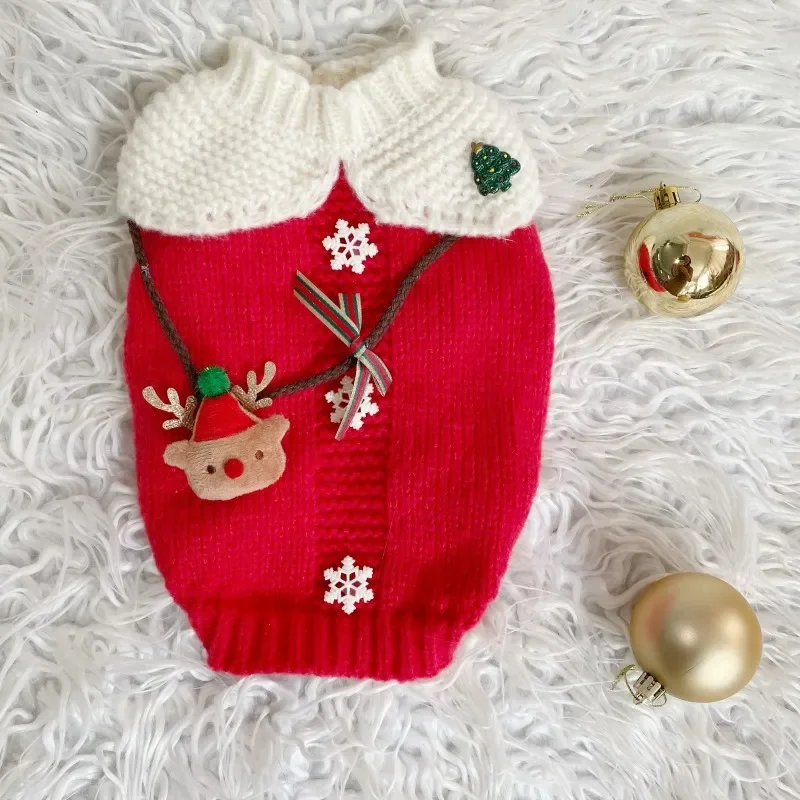 Cute Woven Pet Sweater Christmas Gift Cross Straddle Bag Puppy Kitty Bears Red Puppy CLothing Winter Warm Sweater Puppy Clothes