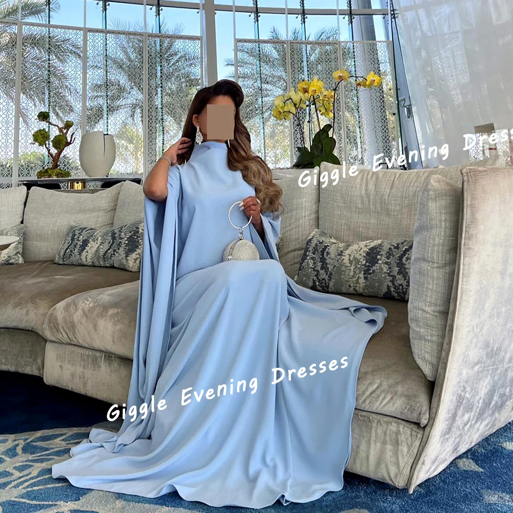 

Giggle Crepe Simple High Neckline Cosy Prom Gown Saudi Arab Draped Elegance Floor-Length Evening Party Dresses for Women 2024