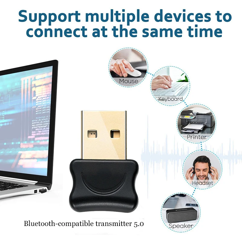 5.0 Bluetooth-Compatible Transmitter USB Bluetooth-compatible Adapter Portable Mini Audio Receiver For PC Laptop Data Dongle