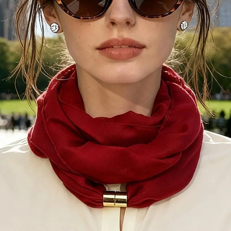 French Style Minimalist No Tie Silk Scarf Solid Color Fashion Elegant Neck Scarf for Women Commute Casual Outfit