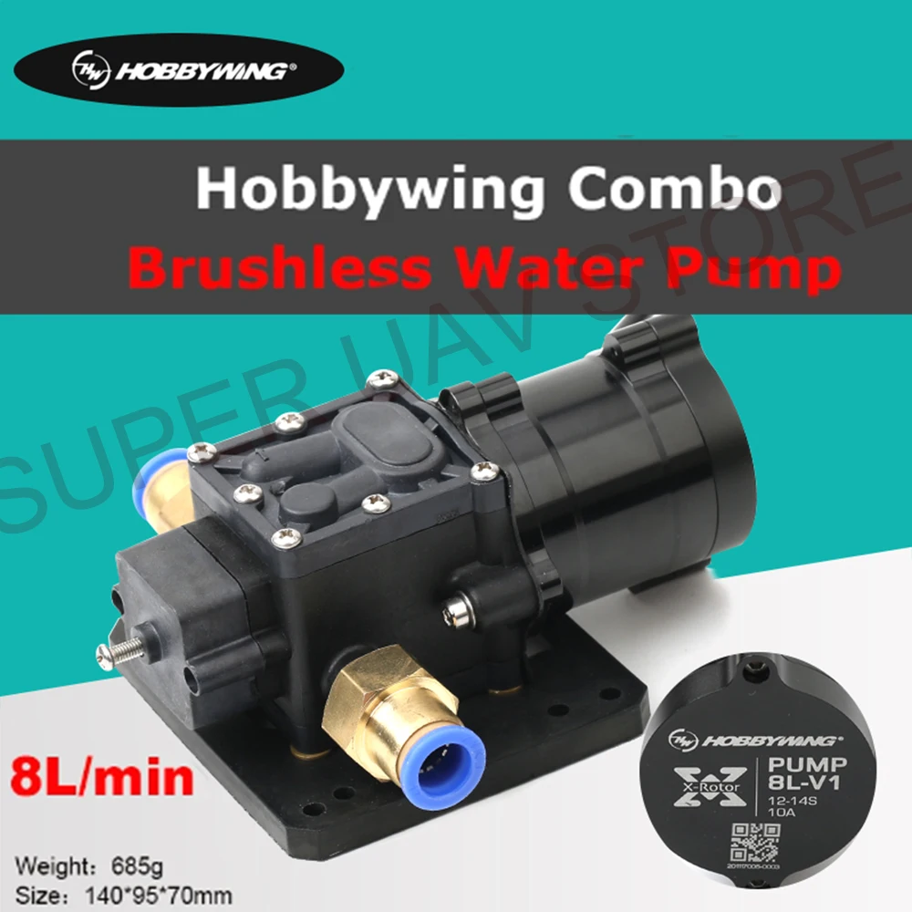 

Hobbywing Combo Pump 8 L Brushless Water Pump 10A 14S V1 Sprayer Diaphragm Pump for Plant Agriculture UAV Drone