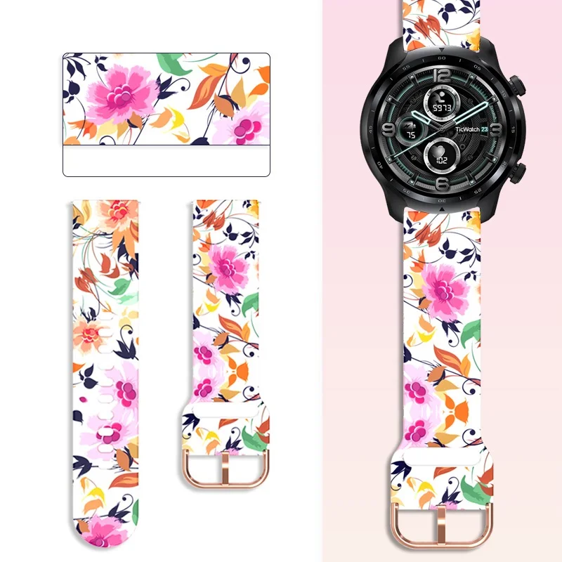 حزام سيليكون ل Ticwatch Pro3 لتحديد المواقع/GTX/E2/S2/2020 ساعة ذكية الفرقة طباعة سوار wirstbelt ل Ticwatch برو/Ticwatch E2 حزام