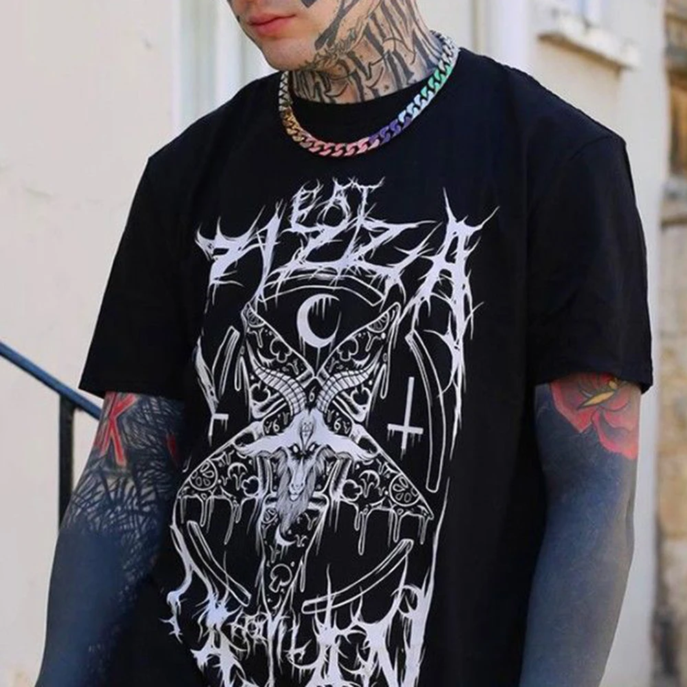 American Retro Short-sleeved T-shirt Men's Summer Y2K Street Hip-hop Tatoo Casual Cotton Chicano Graffiti Printing Top Men's Clo