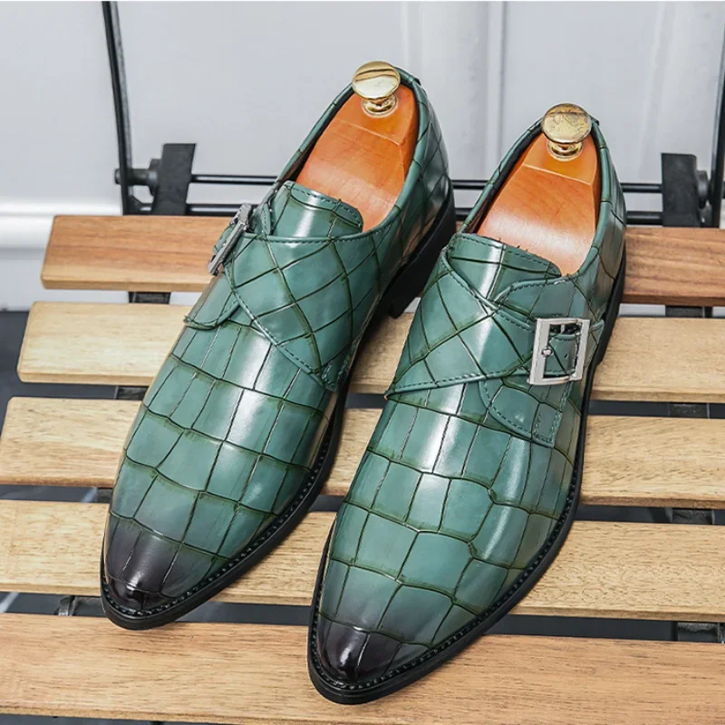 Fashion Green Men Oxford Shoes Pointed Toe Mens Formal Dress Party Shoes 2023 Autumn New Trendy Mens Evening Business Shoes