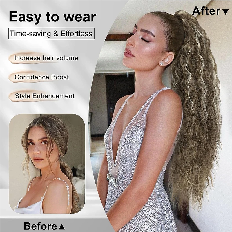 Long Clip In Ponytail Water Wave Drawstring Ponytail Natural Hair Extensions for Women Synthetic Fake Pony Tail Hair Pieces