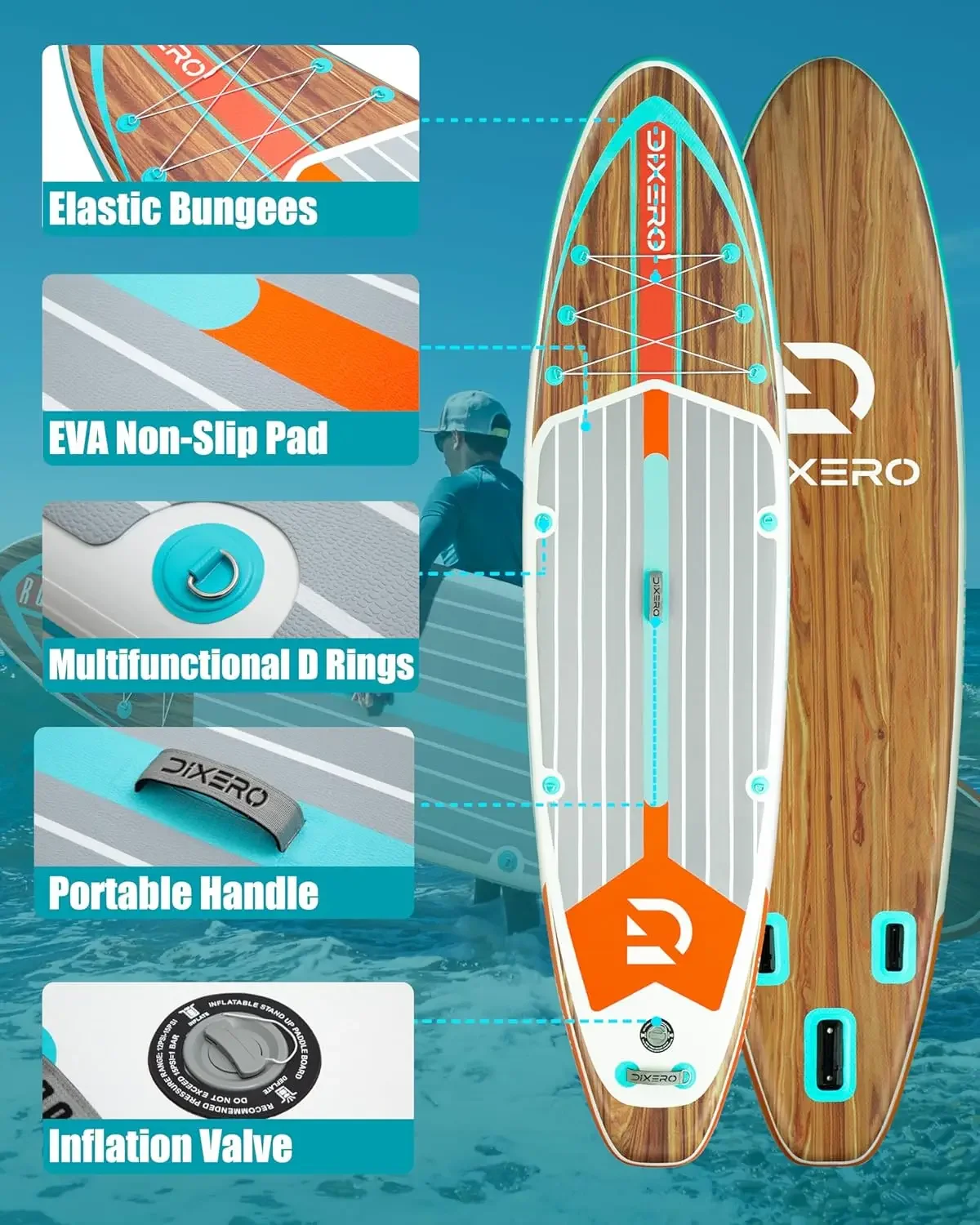 Planche à Pagaie Extra Large pour Adultes, SUP avec Accessoires Premium, Pagaie Réglable, Pompe à Main, 11 Pouces x 33 Pouces