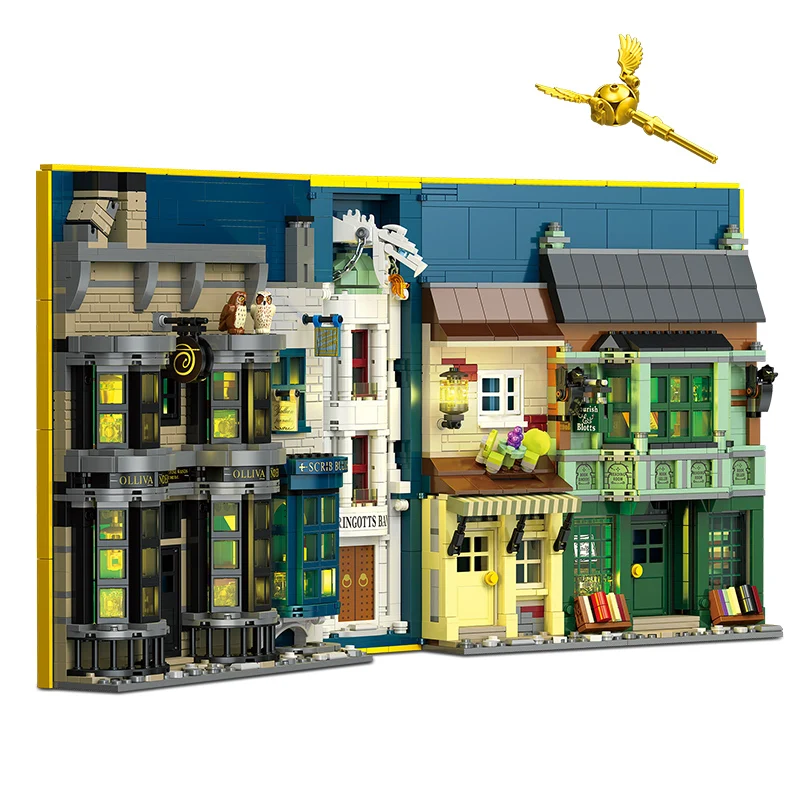 1976PCS Diagon Alley Book Building Blocks Classic Movie Scene Magic Bookstore Model Bricks Desktop Decoration Kids DIY Toys Gift