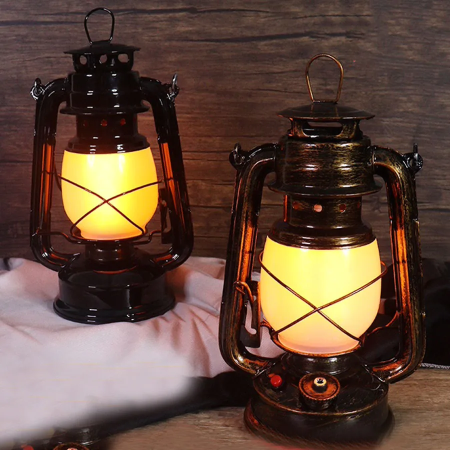 BEIAIDI  Iron Led Kerosene Lamp Vintage Restaurant Cafe KTV Table Light Rechargeable Industrial Flickering Flame Lamp