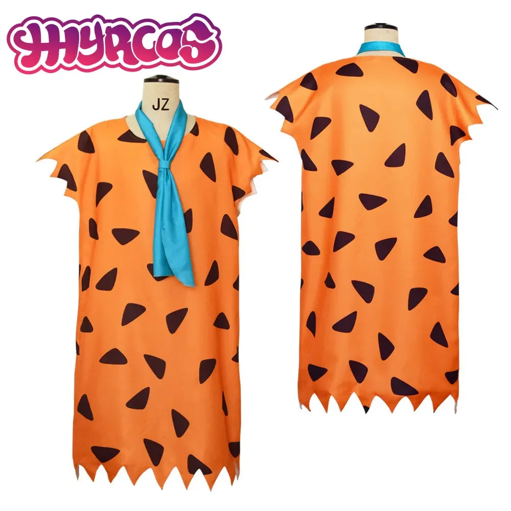 Anime Flintstones Fred Cosplay Costumes Adult Kid Men Boys Primitive Savages Costume Orange Colthing Halloween Carnival Party