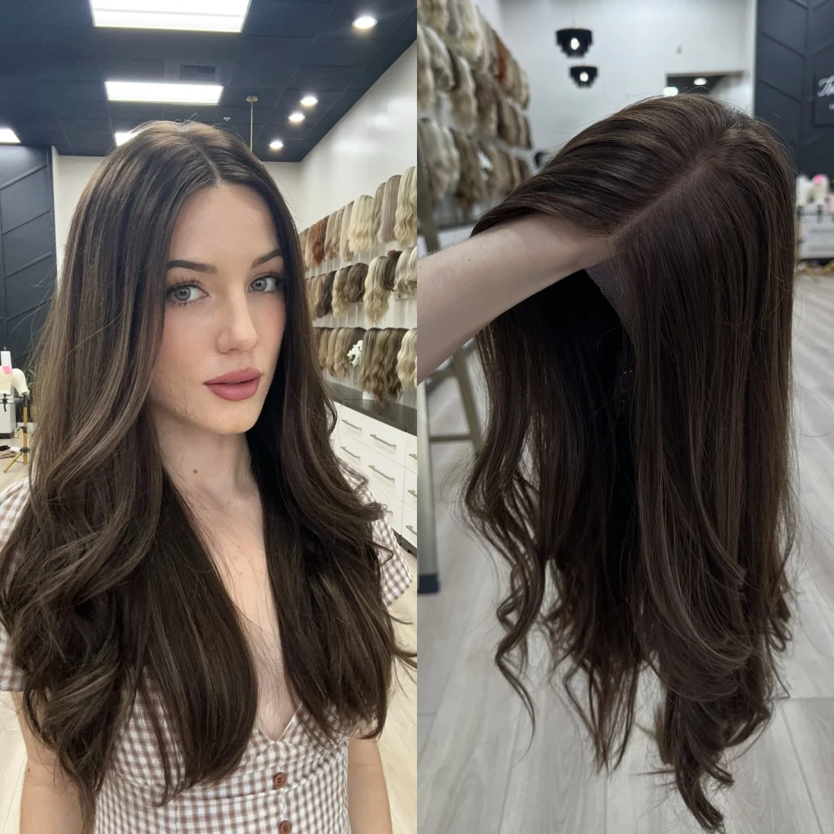 

24-дюймовый темно-коричневый мелирование HD невидимый синтетический парик фронта шнурка термостойкое волокно длинная длина естественная волна повседневные парики