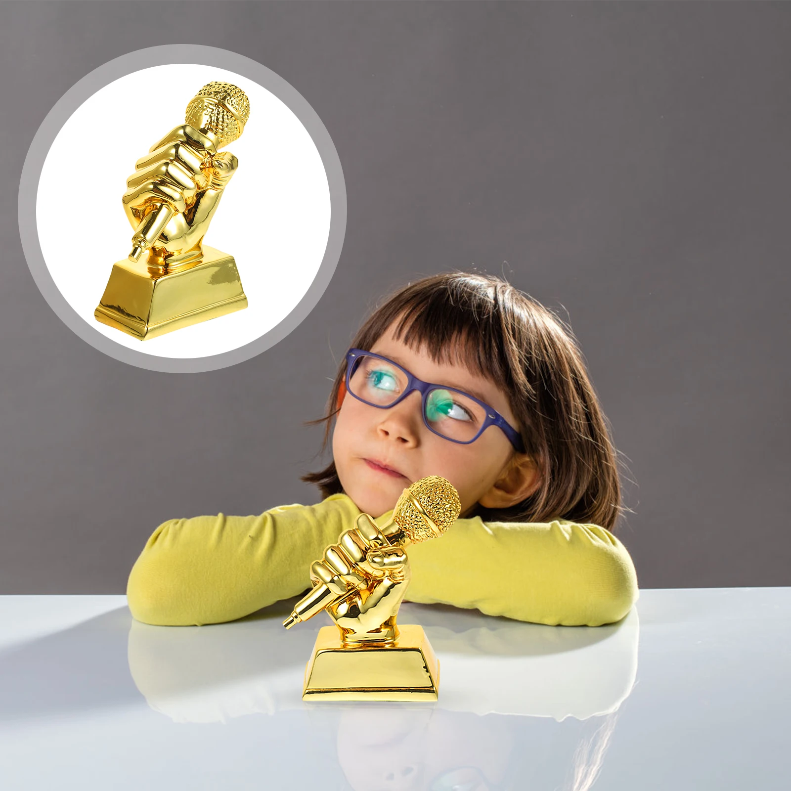 

1pcs 1 Silver Microphone Trophy School Community Singing Awards Resin Durable Creative Children Encouragement Classroom Supplies