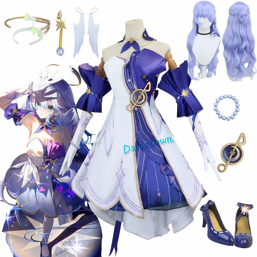 Robin Cosplay Costume para Mulheres, Jogo, Trilho Estrela Honkai, Vestido 3D Estampado, Peruca, Sapatos, Interpretação, Roupas de Festa de Halloween, Anime