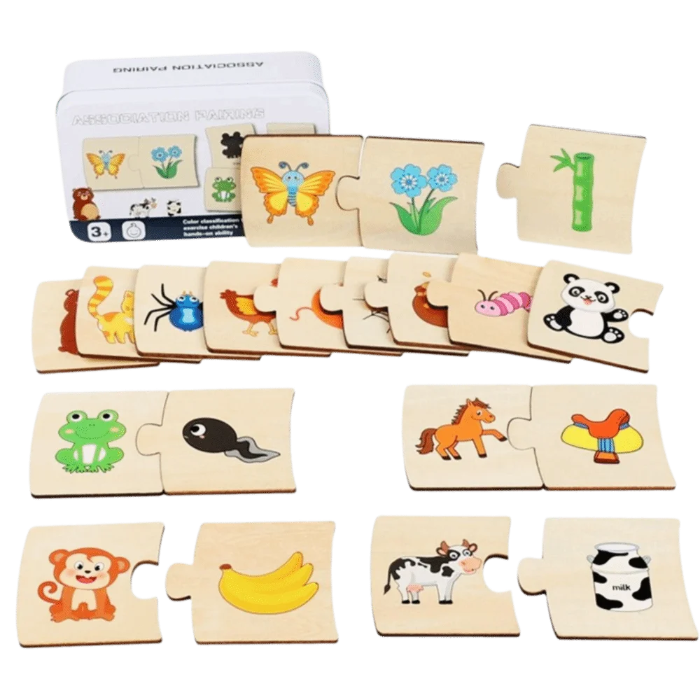 Gruba Drewniana Układanka Wielofunkcyjna Drewniana Gra Logiczna z Dopasowywaniem Liczb, Wzorów Cyfrowych i Kreskówkowymi Zwierzętami