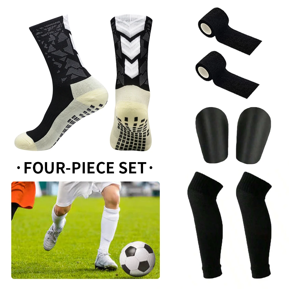 

4Pcs Set Men Grip Soccer Socks and Knee Pads Calf Sleeves Adult Youth Non Slip Leg Shin Guards for Basketball Football Sports