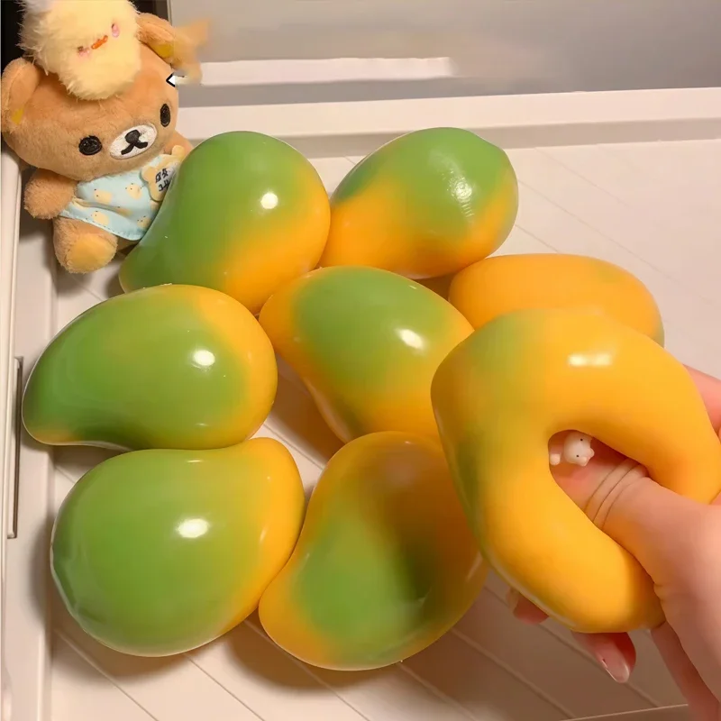 Handgemachter Knuspriger Mango-Stressball, Farbwechselnder Mango-Squishy-Fidget-Ball, ASMR Sensorisches Stressabbau-Spielzeug