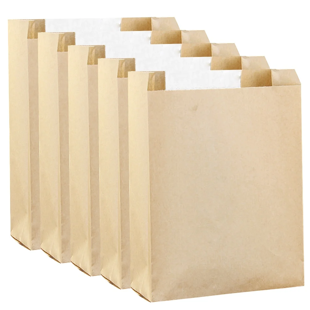 

50pcs Kraft Paper Greaseproof Food Packaging Square Bottom Snack Baking Bags For Cookies Fried Chicken Party Favors Breakfast
