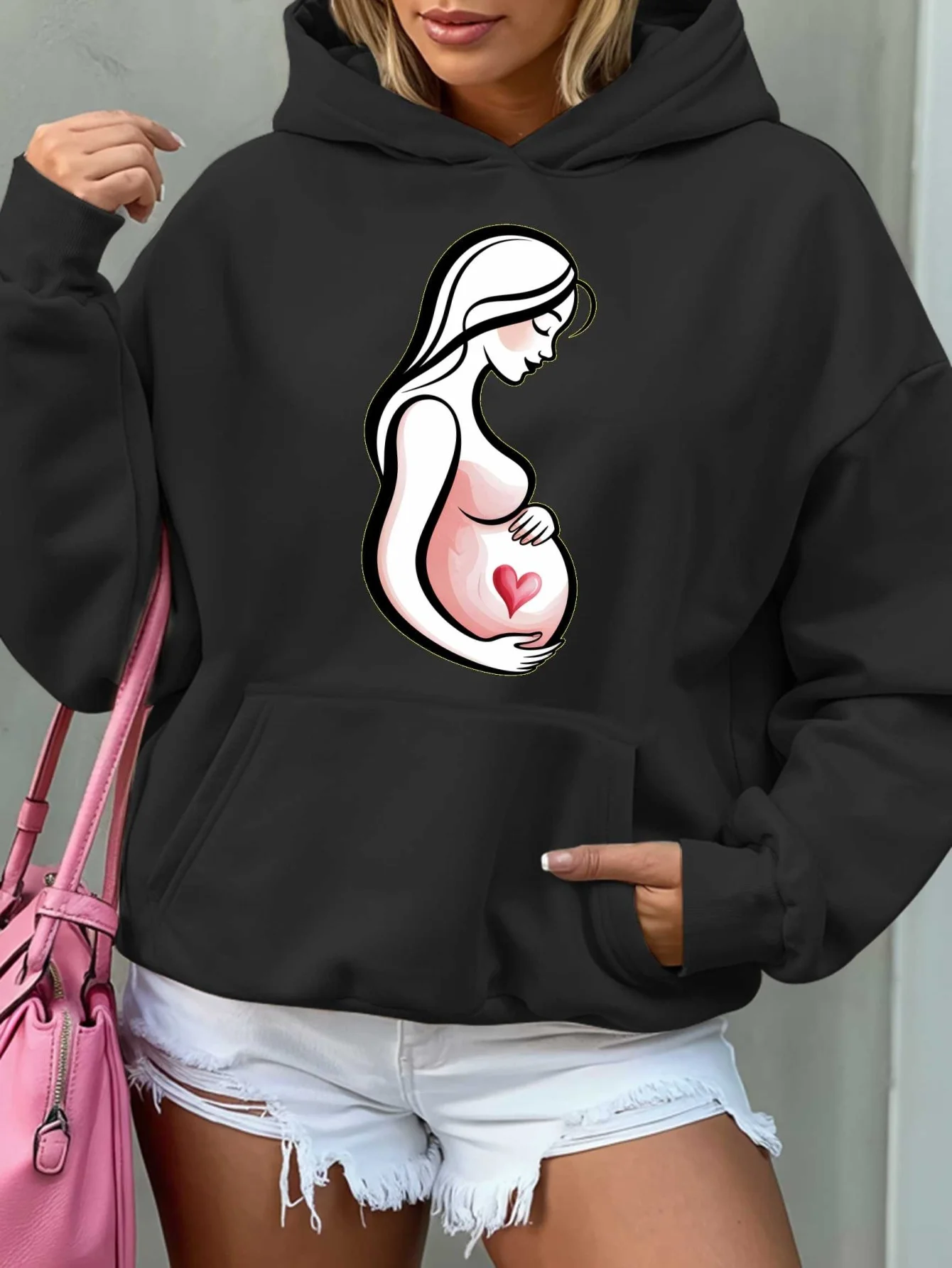 

Новая толстовка с капюшоном для беременных весной и осенью 2025 года — это повседневный и модный пуловер с 3D-принтом.