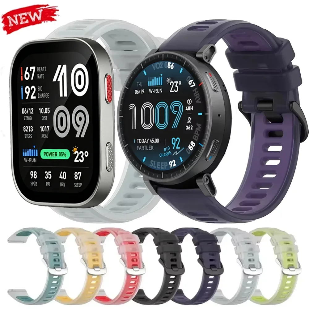 Bracelet en silicone 20/22 mm pour Amazfit T-Rex3 Pro 48/44 mm Active 3 2, bracelet semi-transparent Amazfit Active Max Balance 3 2 Bip Max 6