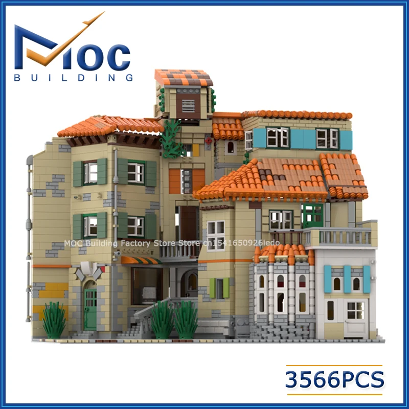MOC บล็อกตัวต่อโมดูลาร์สถาปัตยกรรมที่มีชื่อเสียงสไตล์อิตาลีอพาร์ทเมนท์บ้านพักอาศัยรุ่น DIY ประกอบอิฐของเล่นของขวัญ