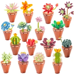 City Creativity Flower Bouquet Building Blocks Bricks Bonsai Garden Romantic Office Decoration Potted Plant Model Children'S Toy