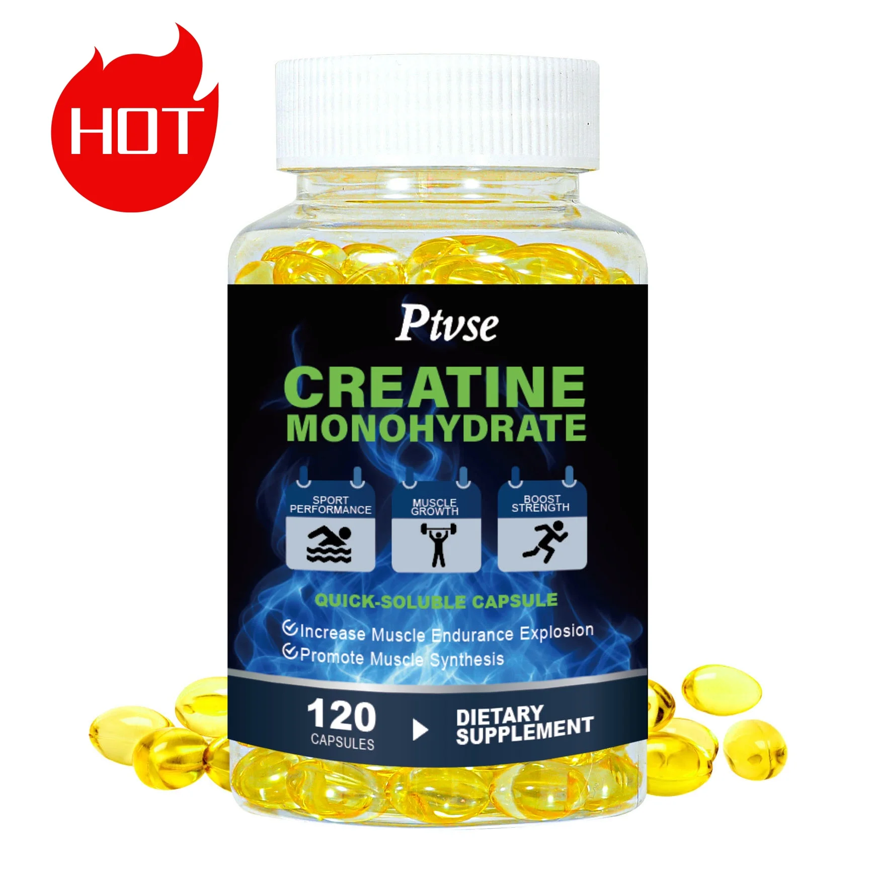 Kreatin-Kapseln, Kreatin-Monohydrat, Gewinnen Sie Kraft, Muskel aufbauen und verbessern Sie die Leistung, Keto-freundlich, 3000 mg