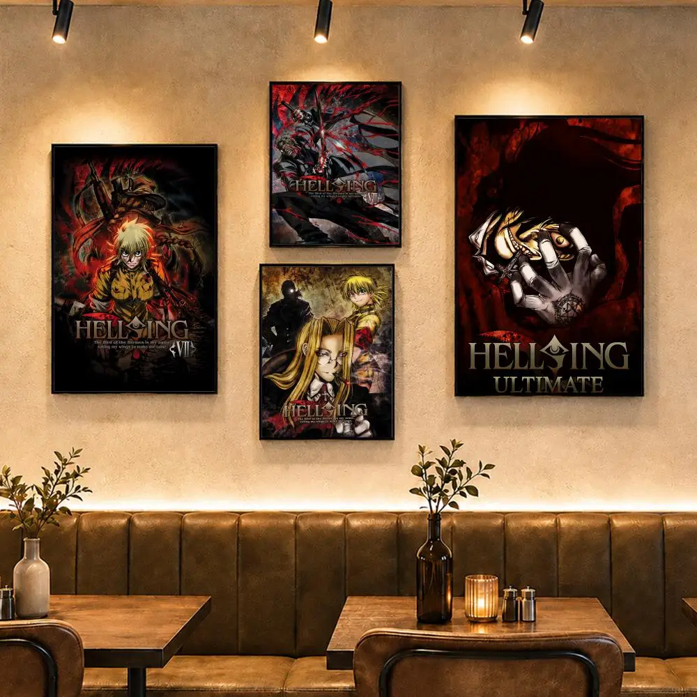 Vampire Anime H-HellsingS Poster Vintage Retro Anime Poster Stickers Peel and Stick Wall Art Home Decor