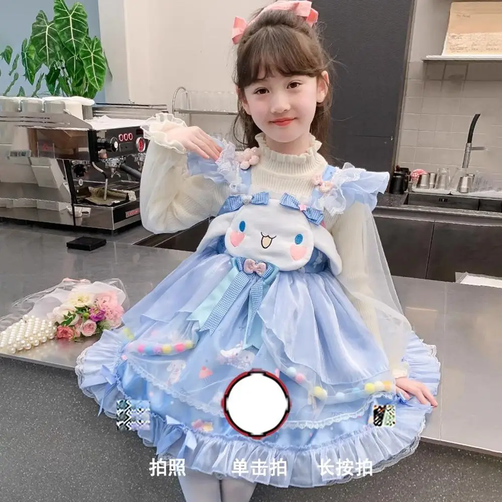 Cinnamoroll Kawaii Autumn Winter Girl's Lolita Dress Cute Cartoon Sanrio Birthday Party Role Play Tutu Dress Kid Dress Xmas Gift