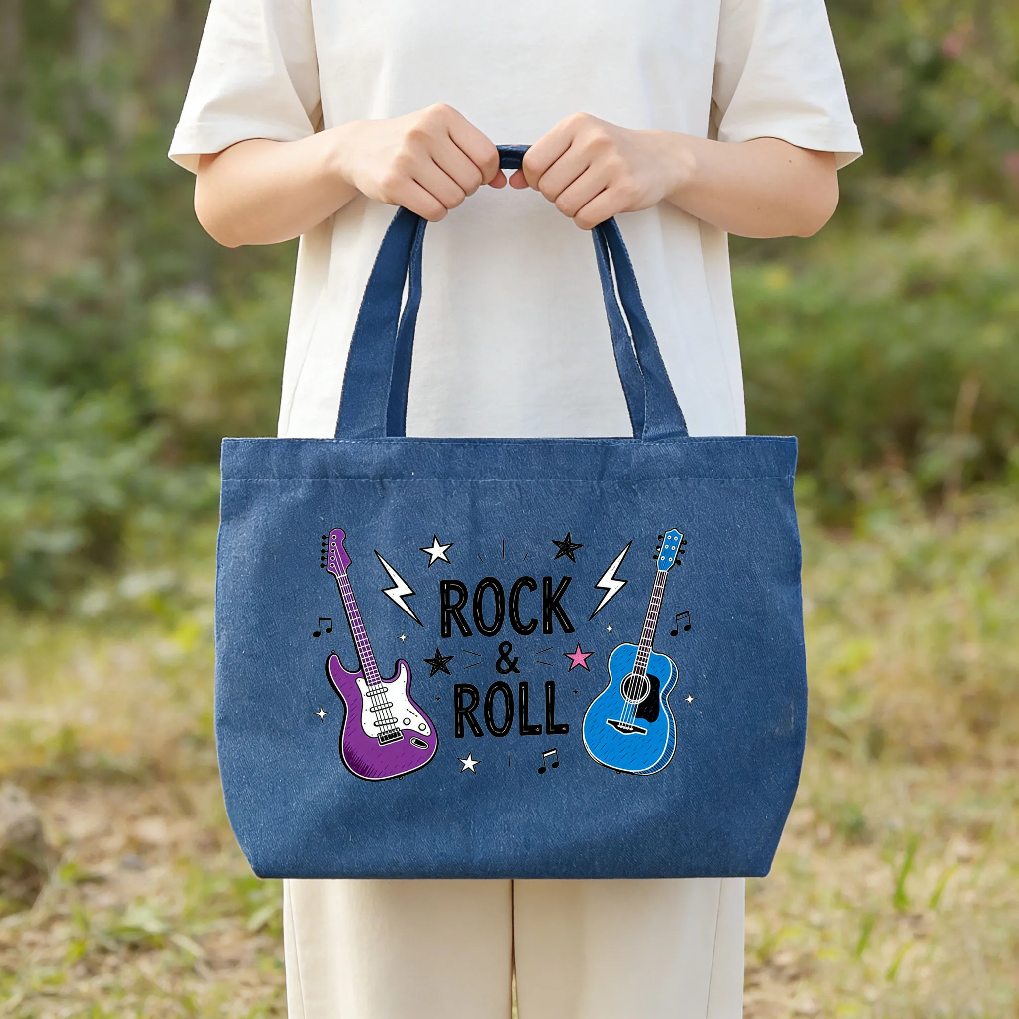 

1 шт., джинсовая сумка с элементами музыкальных инструментов, сумка-тоут в стиле ретро, дорожная сумка на плечо для ежедневных покупок