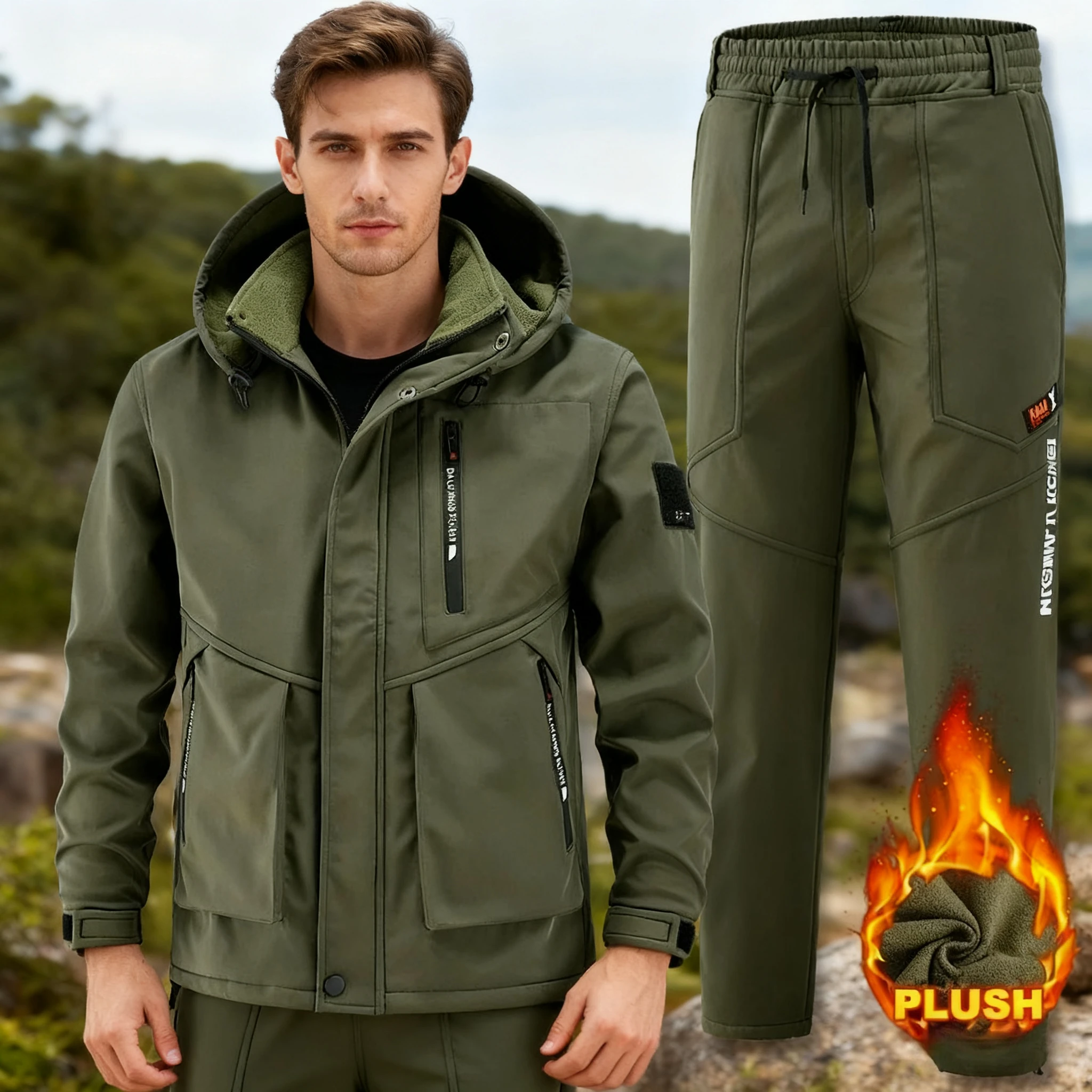 

2025 New Hiking Jackets Suit Winter Men's Padded Thickened Cold Windproof Waterproof Warm Riding Outdoor Mountaineering Clothing