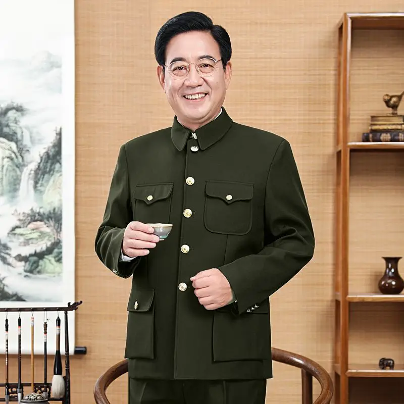Mao Suit Zhongshan Sets Men Traditional Chinese Tang Costume Multiple Pockets Jacket Pants Mao Zedong Suits Gifts for Men Dad
