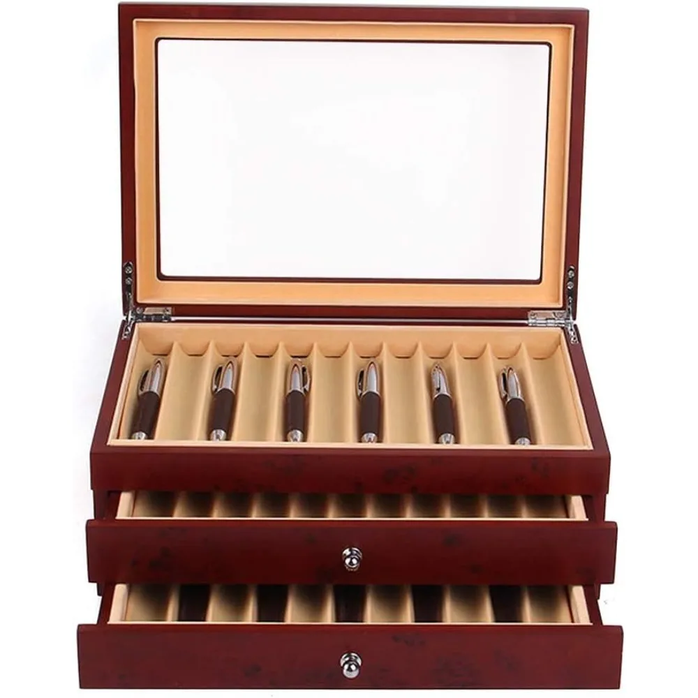 3 Layer Wood Pen Display Box 34 Pen Organizer Box Pen Display Case Storage Fountain Pen Collector Organizer Box Christmas Gift