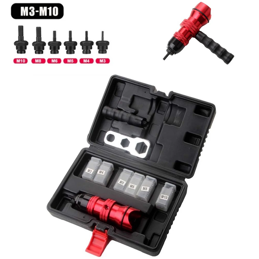 Rivet Nut Durable M3~M10 Rivet Nut Tool w/ Electric Drill Adapter & Insertion Nut Riveter for Home Decoration & DIY